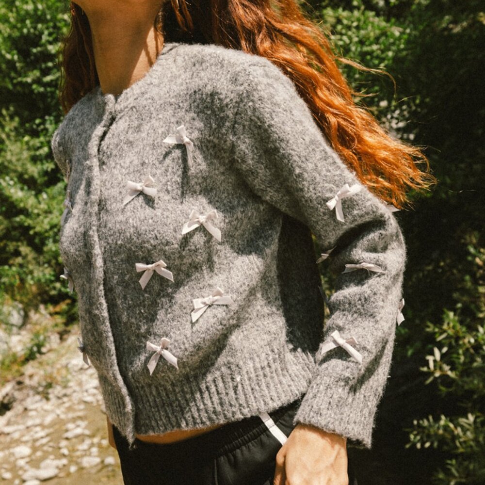 RSQ Womens Multi Bow Crewneck Cardigan - CHARCOAL